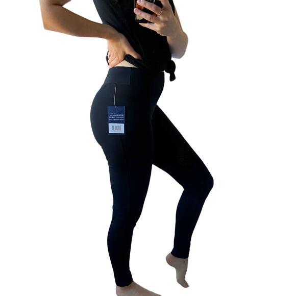 Nuyu XS Black High Waist Full Length Mesh Panel Athletic Workout Yoga Legging - Picture 1 of 10